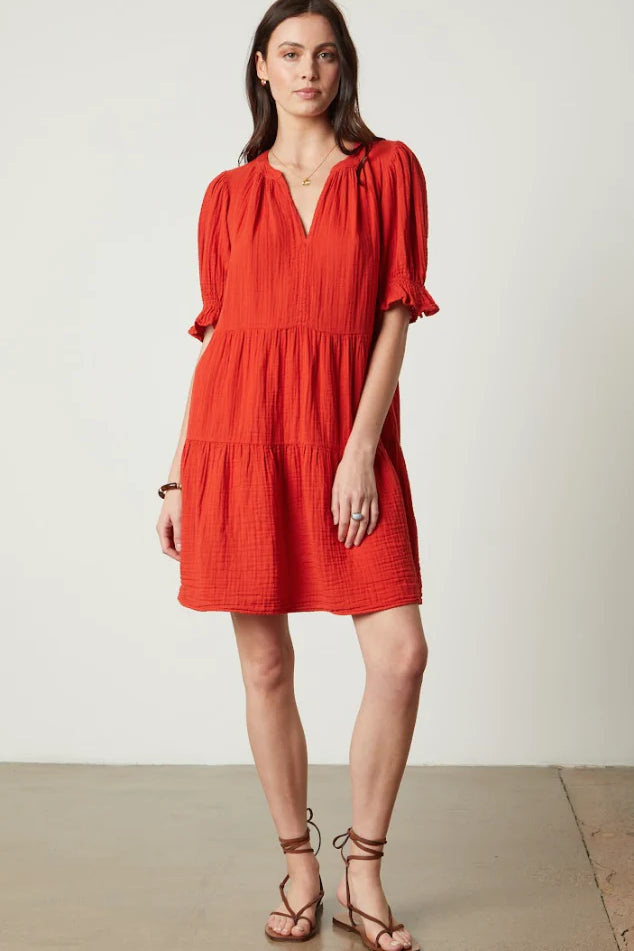 Clarissa Cotton Gauze Dress - Cherry