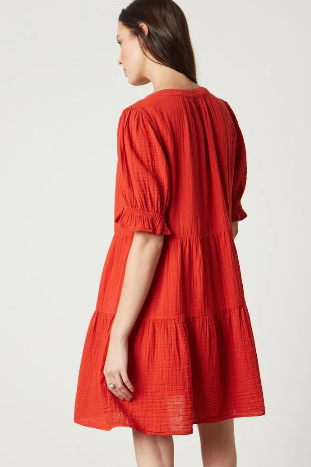 Clarissa Cotton Gauze Dress - Cherry