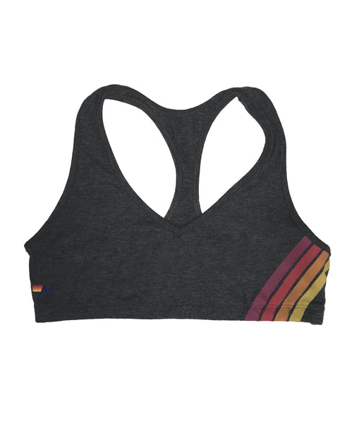 4 Stripe V-Cut Sports Bra - Charcoal/Red