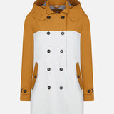 Double Breasted Grin Coat - Honey Brown/White