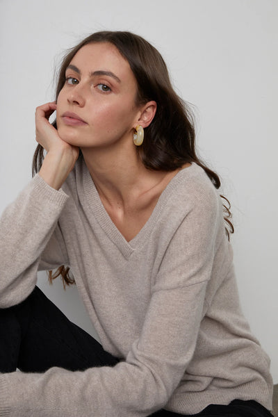 Abbie Cashmere L/S V-Neck Sweater - Champagne