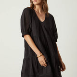 Margaret Embroidered Cotton Dress- Black