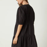 Margaret Embroidered Cotton Dress- Black