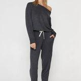 Off Shoulder Jumpsuit- Heather Vintage Black