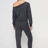 Off Shoulder Jumpsuit- Heather Vintage Black