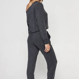 Off Shoulder Jumpsuit- Heather Vintage Black