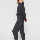 Off Shoulder Jumpsuit- Heather Vintage Black