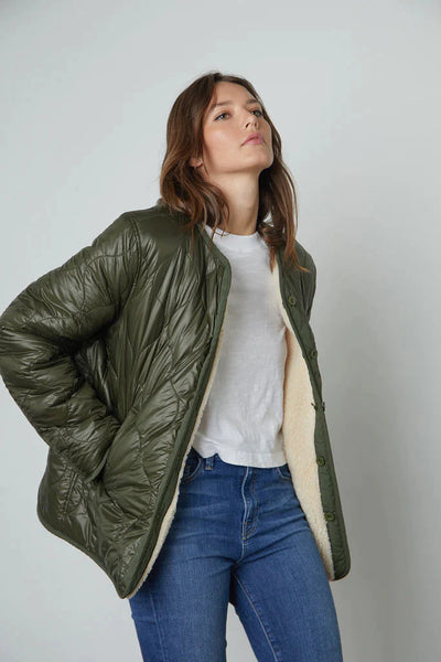 Marissa Quilted Sherpa Jacket- Army