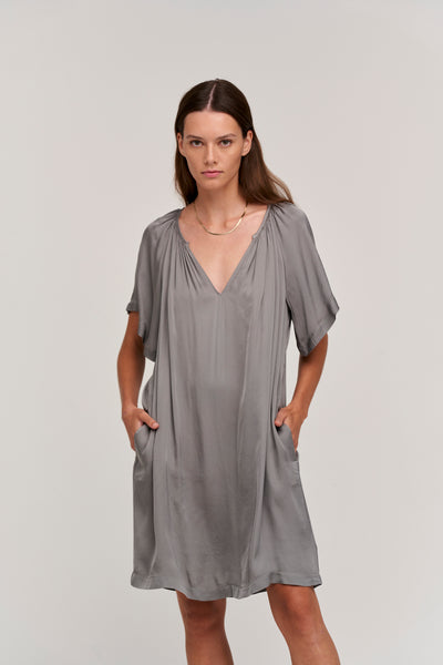 Suzanna Satin Dress - Gunmetal