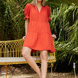 Clarissa Cotton Gauze Dress - Cherry