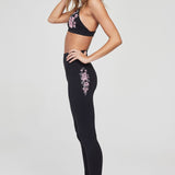 Embroidered High Waist Leggings - Black