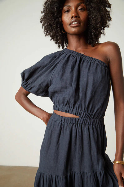 Giselle Linen One Shoulder Dress - Shadow